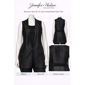Jennifer Hudson Collection Womens 3X Vest Black Sheer‎ Inset Tuxedo A232948 NWT